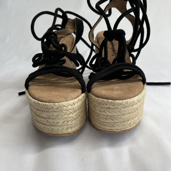 Free People Sandal Platform Wedge Espadrille 6 / 36 Black Suede Strappy Wrap Up - Picture 8 of 15